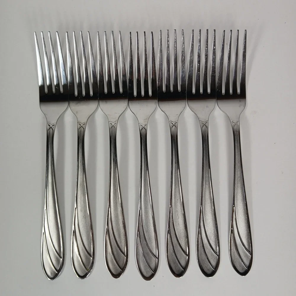 Cambridge Medina Forks Stainless Steel Silverware Glossy Satin Frosted Set Of 7